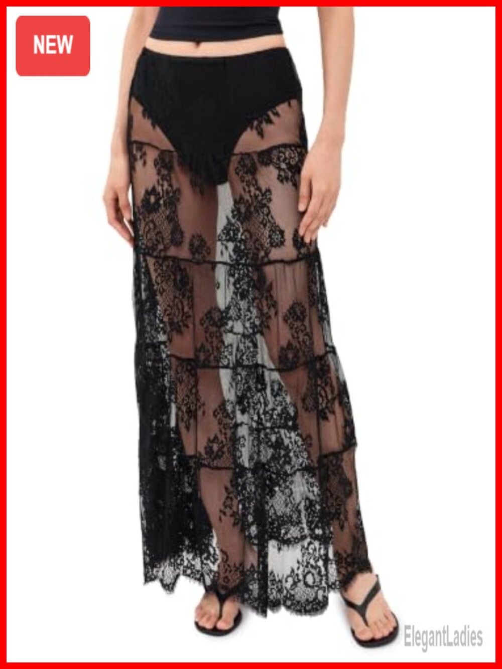Enola Tiered Lace Maxi Skirt Full Scalloped Fringe Summer